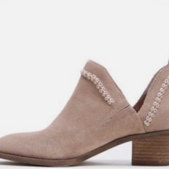 Sole Society Suede Bootie Stacked Heel Braided Trim Slip on Boho Valentine - Picture 1 of 8